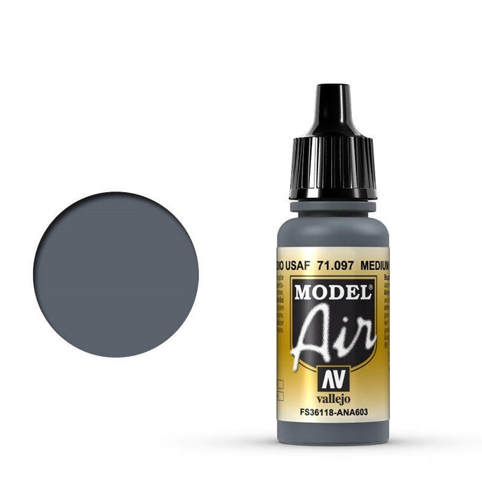 Vallejo: Model Air Medium Gunship Gray 17 ml Acrylic Airbrush Paint