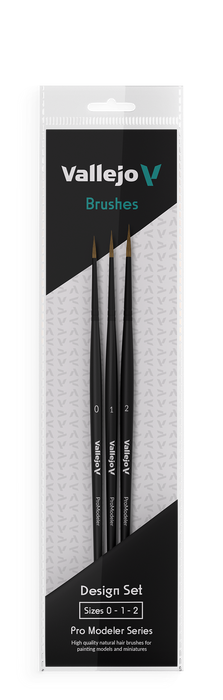 Vallejo Hobby Brushes: Pro Modeler Design Set - Natural Hair (Sizes 0, 1 & 2)